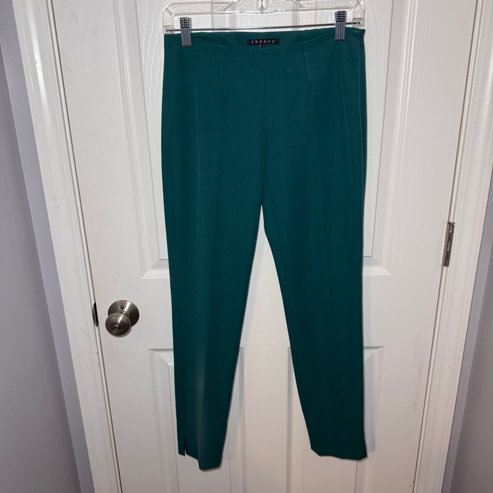 Theory Dark Green Belisa Straight Leg Pant